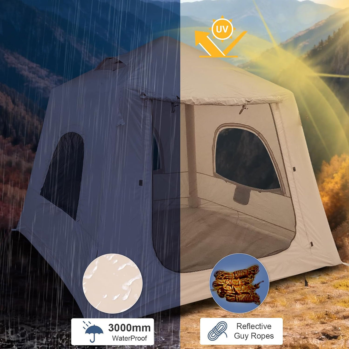 Inflatable Camping Tent,2-4 Persons Easy Setup Blow up Tents for 4 Seasons Waterproof Inflatable Tent for Camping,Air Tent with Mesh Windows/Doors