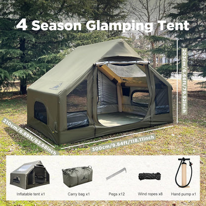 Inflatable Tent for Camping, Quick Setup Blow up Tents with Pump, Waterproof Oxford 4 Season Air Tent with Skylight, Large Glamping Tent for 2/4/6/8/12 Person