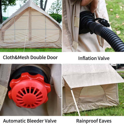 6.6 Ft. X 9.8 Ft. Khaki Inflatable Tent with Pump, Glamping Tents with 12 Mesh Window for 4-6 Person, Easy Setup
