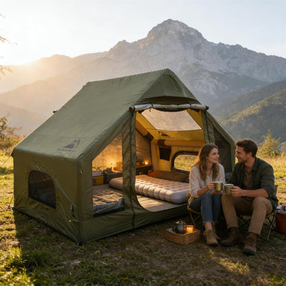 Inflatable Tent for Camping, Quick Setup Blow up Tents with Pump, Waterproof Oxford 4 Season Air Tent with Skylight, Large Glamping Tent for 2/4/6/8/12 Person