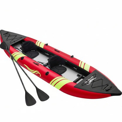 Inflatable Kayak 2 Person, Tandem Touring Kayaks for Adults, 12.5FT 507 LBS Capacity, Portable Kayak with Luminous Strips, Adjustable Kayak Seat, 2 Paddles, 2 Tail Fins, Pump &Storage Bag