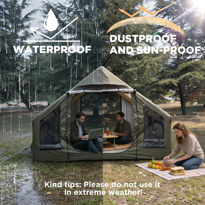 Inflatable Tent for Camping, Quick Setup Blow up Tents with Pump, Waterproof Oxford 4 Season Air Tent with Skylight, Large Glamping Tent for 2/4/6/8/12 Person