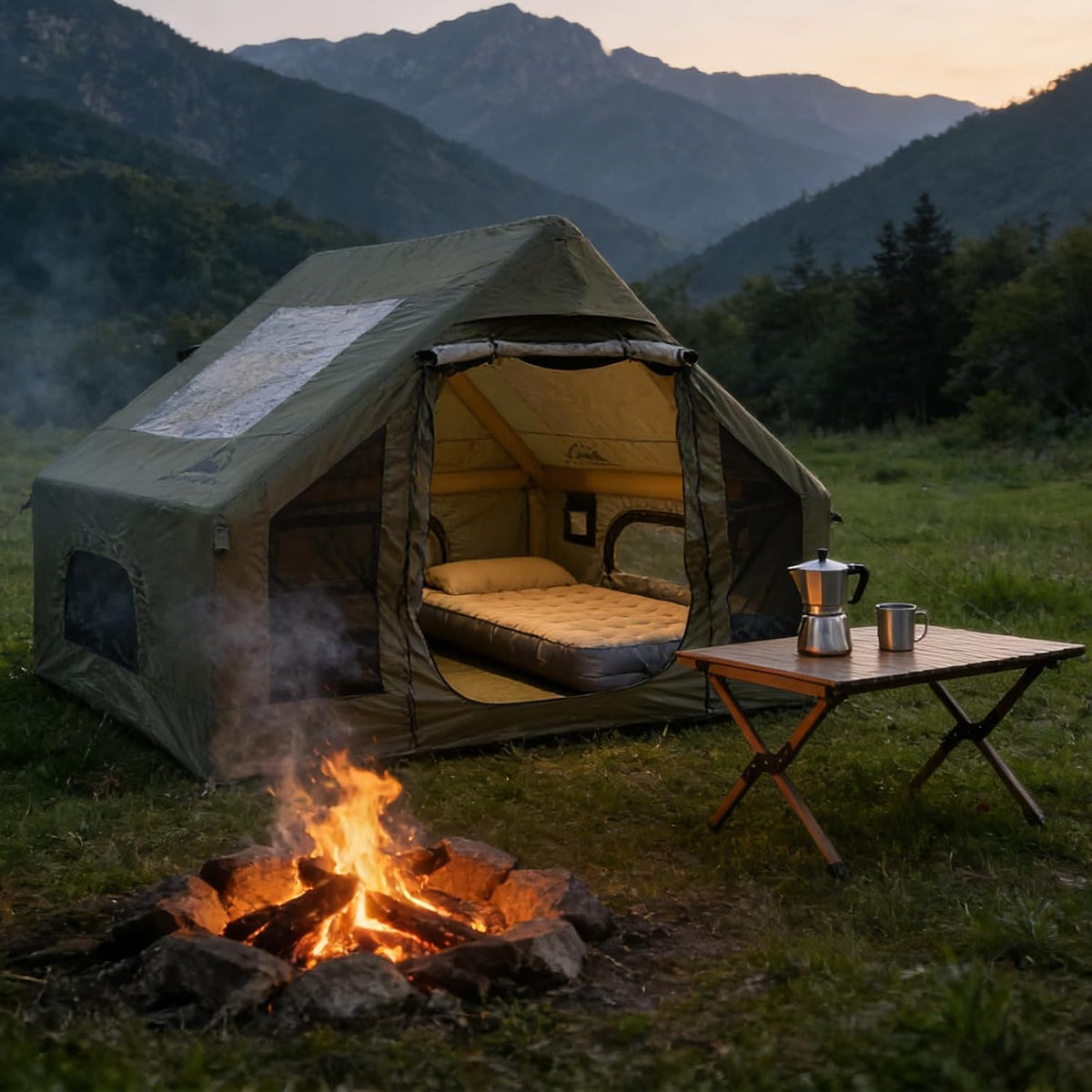 Inflatable Tent for Camping, Quick Setup Blow up Tents with Pump, Waterproof Oxford 4 Season Air Tent with Skylight, Large Glamping Tent for 2/4/6/8/12 Person