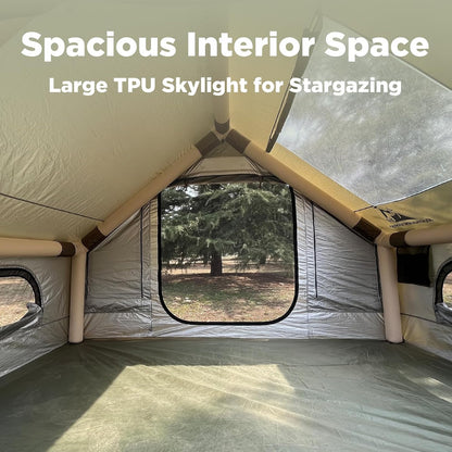Inflatable Tent for Camping, Quick Setup Blow up Tents with Pump, Waterproof Oxford 4 Season Air Tent with Skylight, Large Glamping Tent for 2/4/6/8/12 Person