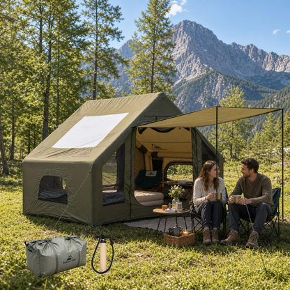 Inflatable Tent for Camping, Quick Setup Blow up Tents with Pump, Waterproof Oxford 4 Season Air Tent with Skylight, Large Glamping Tent for 2/4/6/8/12 Person