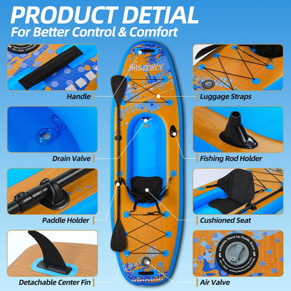 10 Ft Inflatable Kayak with Detachable Seat, Sup-Kayak Set Boat for Fishing, Touring